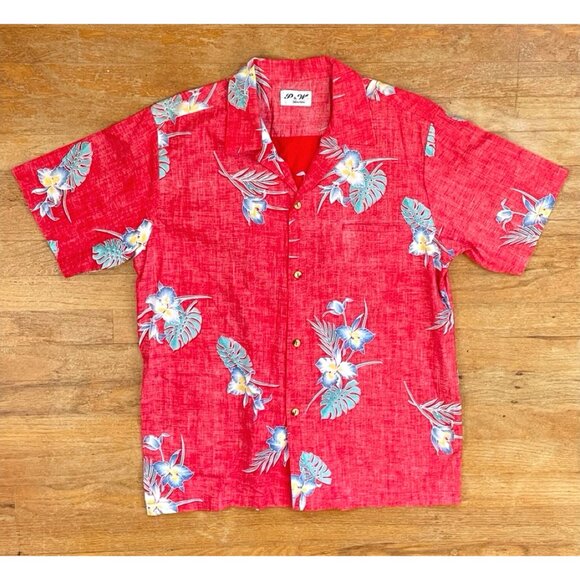 Vintage Mens Authentic Hawaiian Shirt Size Medium 1980s Faded Red Floral Print - Picture 1 of 3